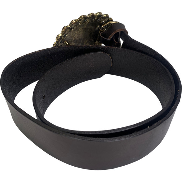 Dark Brown Genuine Leather Beaded Medallion Buckle Leather‎ Belt - Picture 3 of 9